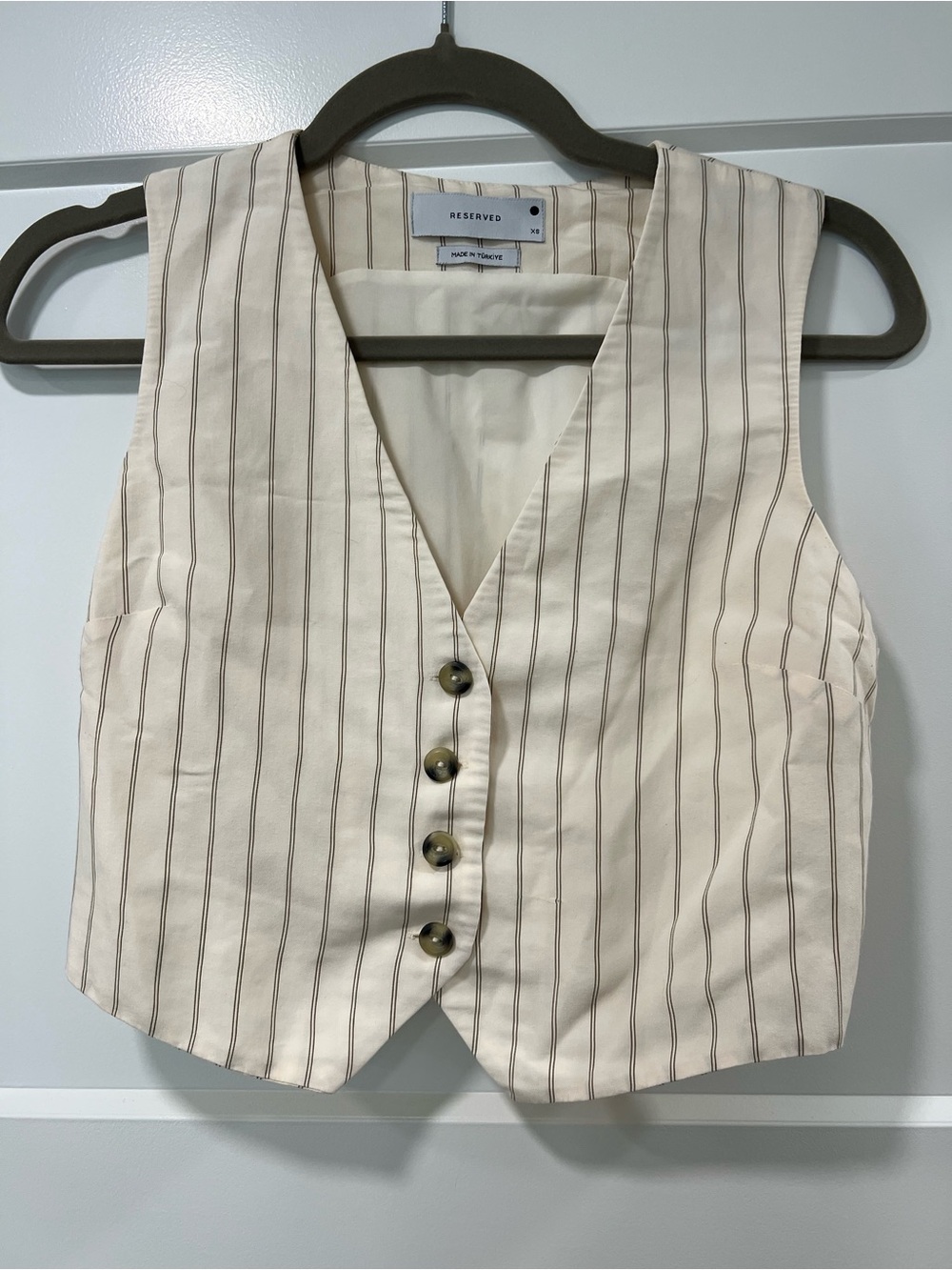 Reserved Cream Pinstripe short Button Vest